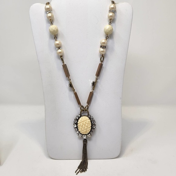 Gerard Yosca Chain Link Tassel Pendant Necklace Vintage Statement Rhinestone - Picture 1 of 11